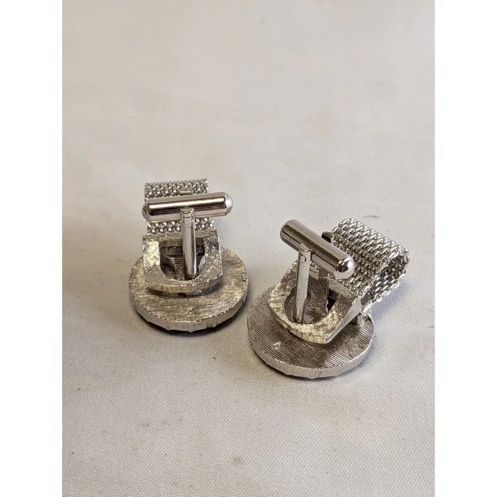 VINTAGE MESHWRAP MESH WRAP PLASTIC JANUS WEDGWOOD CAMEO TWO FACE CUFFLINKS